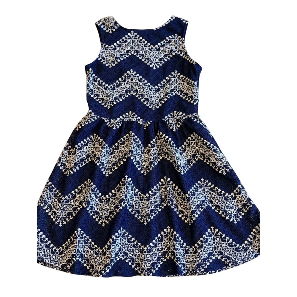 Xhilaration Blue Lace Chevron Mini Dress Cutout Tulip Back Boho Cottage Coquette